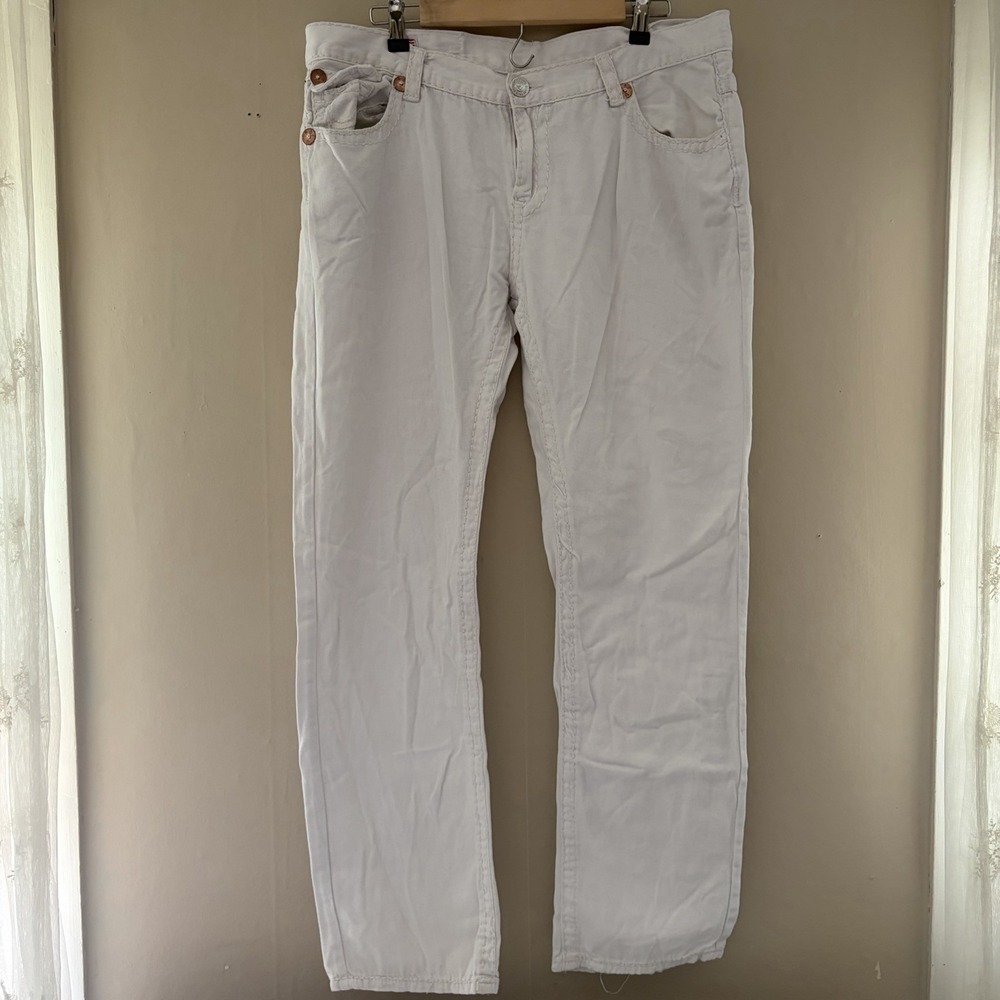 True Religion Mens Billy Super T Jeans Size 38 White Stitch Y2K Bootcut Denim